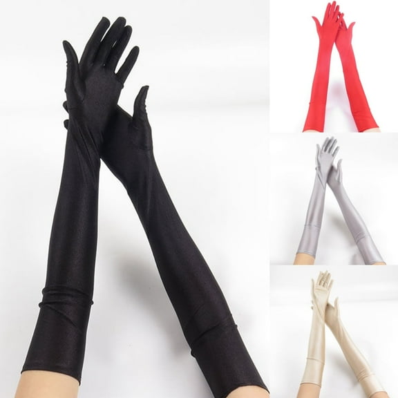 Yoyauz Silk Long Gloves Women's Opera Evening Gloves 20th Century 20s Elastic Breathable Elbow Length Wedding Finger Gloves
