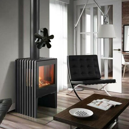 Fan For Wood Heater 5 Blades Wall Mounted Heat Stove Fan Black Heater Fireplace Self-Powered Wood Burning Top Log Burner Silent Eco Friendly Fuel Saving Low Maintenance Disperses Warm Air Through ()