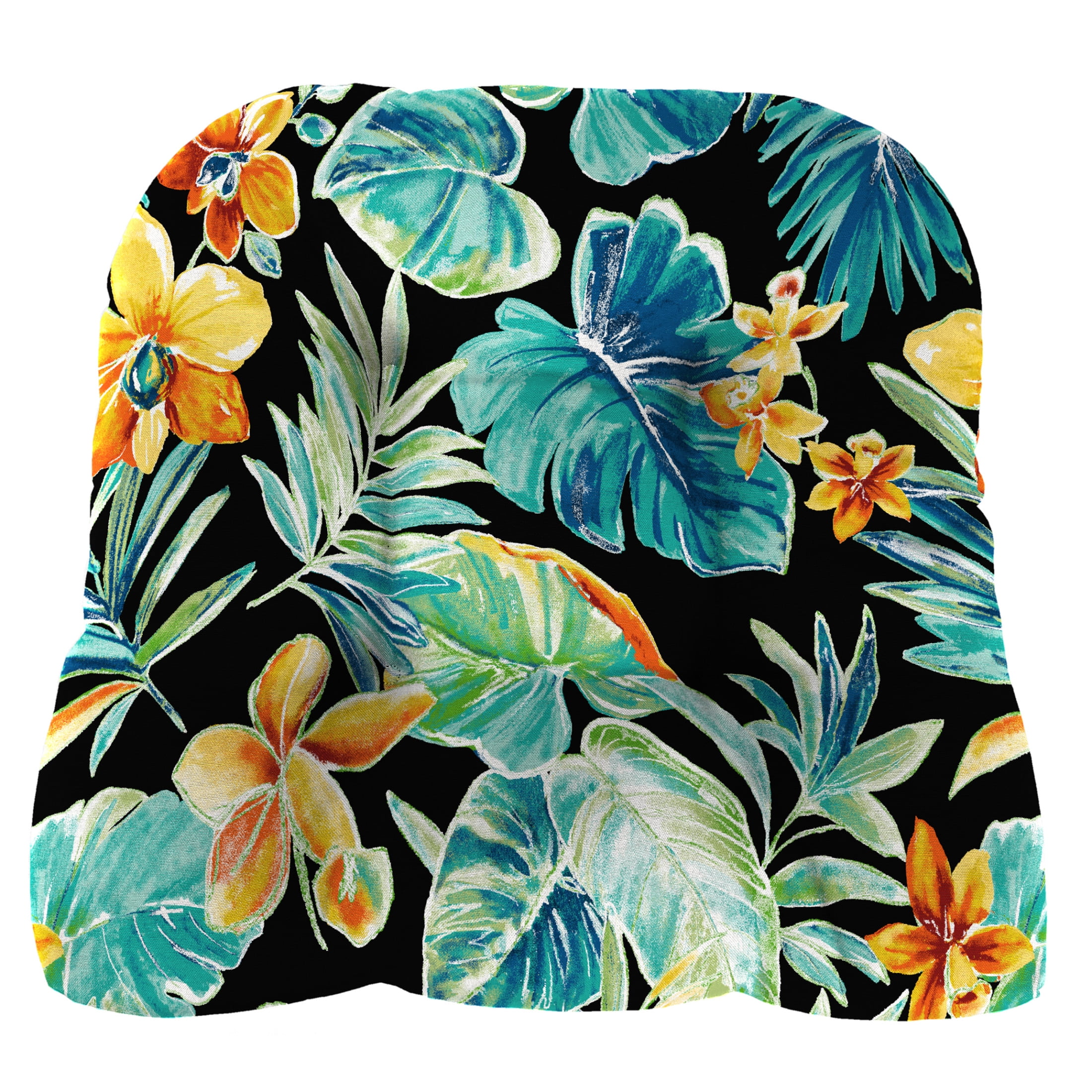 Jordan Manufacturing 19" x 19" Beachcrest Caviar Black Floral Square Tufted Contoured Outdoor Wicker Seat Cushion (2 Pack)