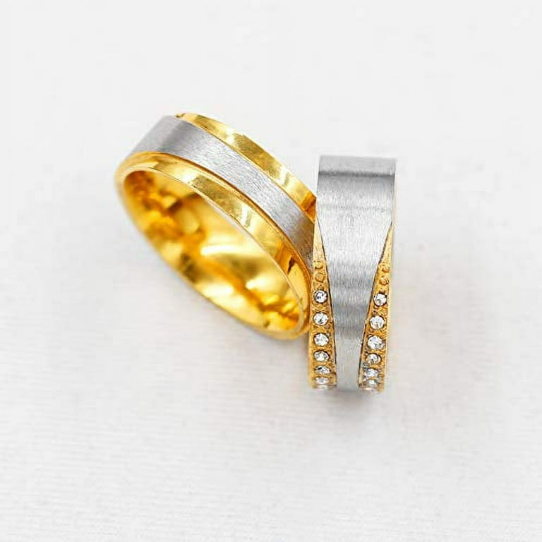 Gold Stainless Steel Cubic Zirconia Pave Wedding Band