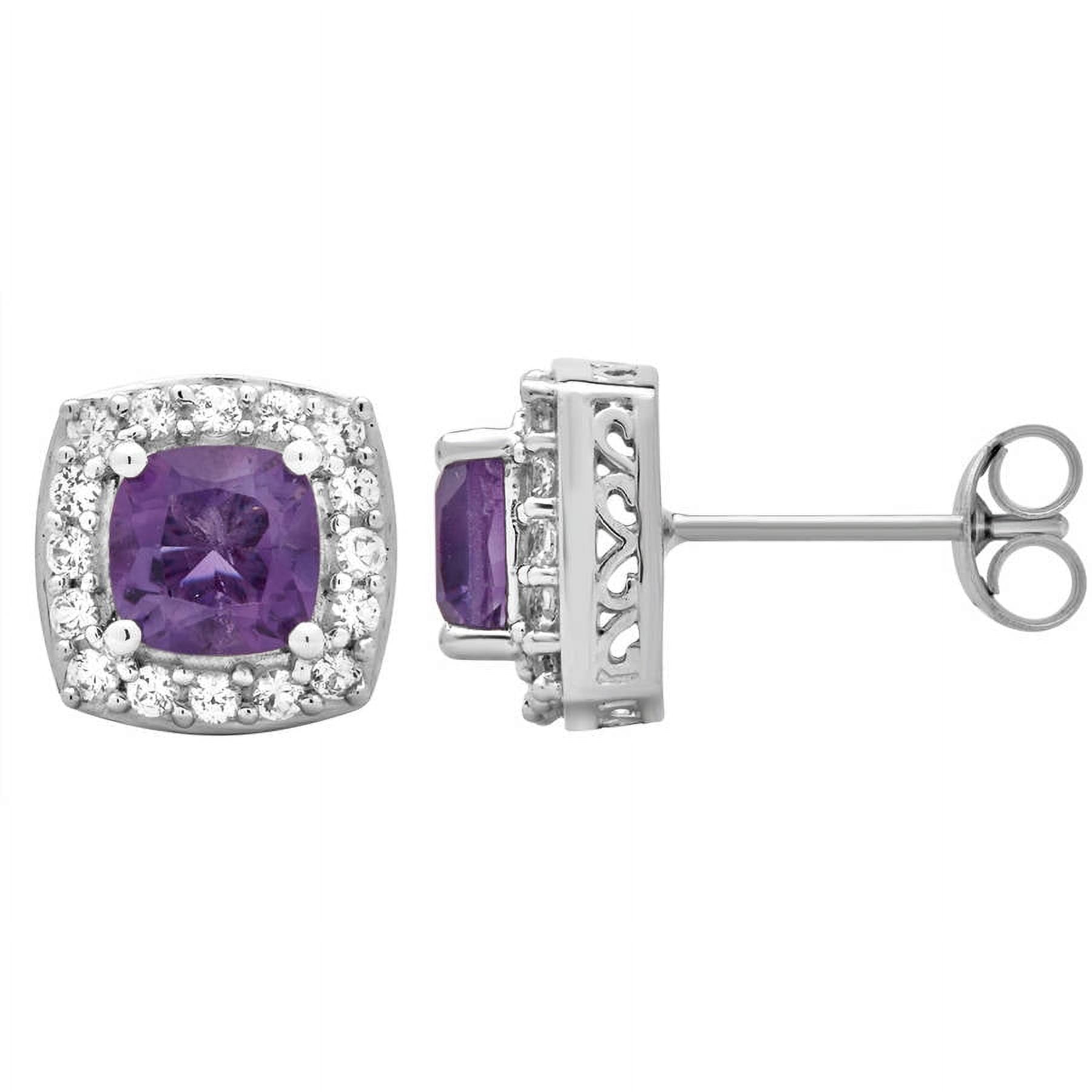 Amethyst and Created White Sapphire Sterling Silver Earrings
