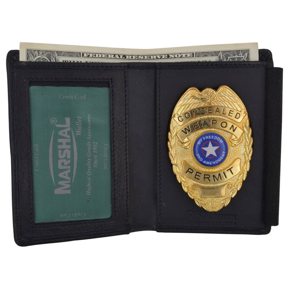 police-id-badge-holder-shield-badge-bifold-new-black-genuine-leather