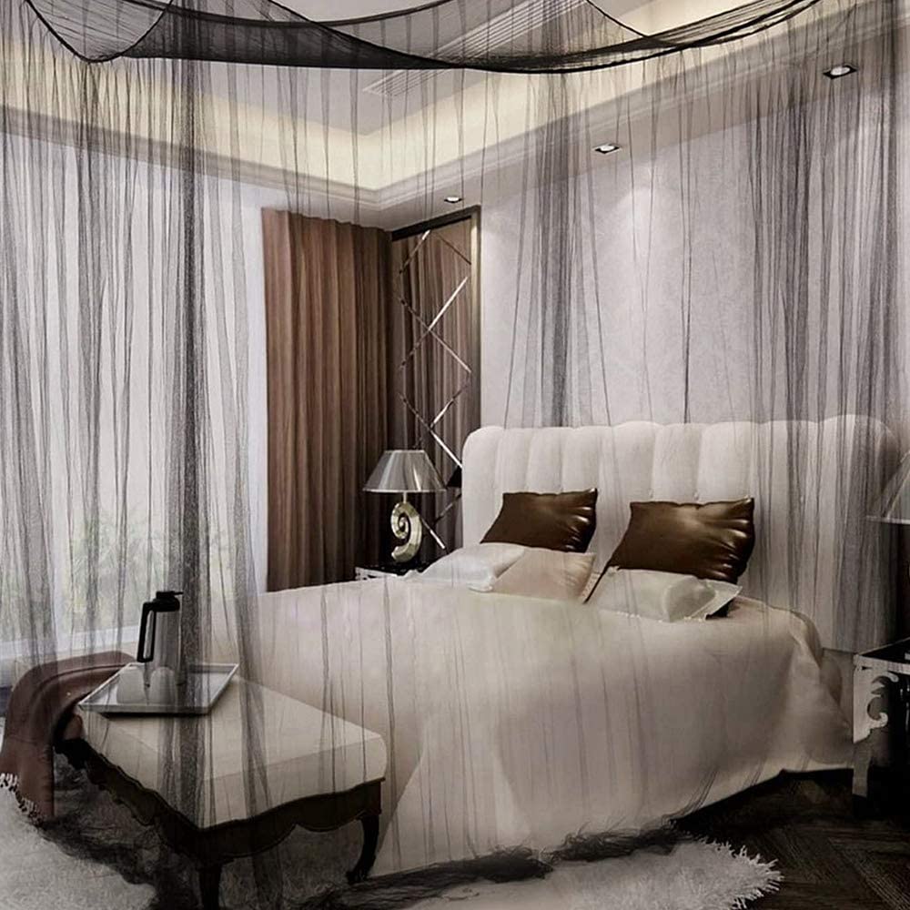 Famus 4 Corner Post Bed Canopy Mosquito Net Full Queen King Size Bedding Black