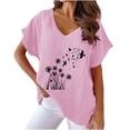 thumbnail image 2 of Linen Shirt Women Tunic Women's Summer Cotton Linen Floral Print Short Sleeve Tunic Tops Casual Plus Size Comfy V Neck Shirts Pink, 2 of 4