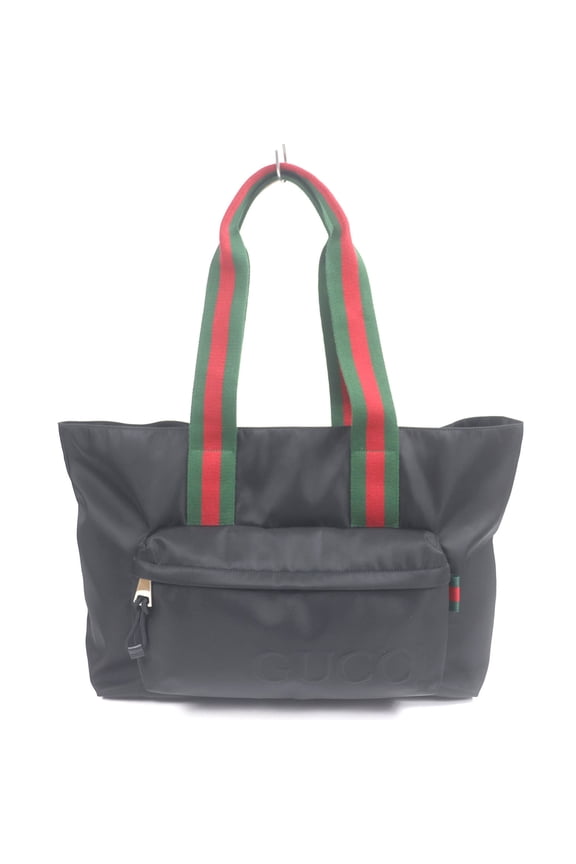 Pre-Owned GUCCI 802172 Nylon Sherry Line Web Large Logo Tote Bag Black with Dust Made in Italy...