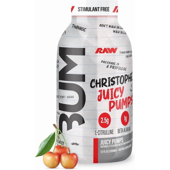 RAW Nutrition Juicy Pumps Ready-to-Drink Pre-Workout, White Cherry, Liquid Supplement, 12 fl oz