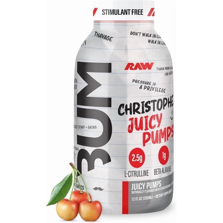 RAW Nutrition Juicy Pumps Ready-to-Drink Pre-Workout, White Cherry, Liquid Supplement, 12 fl oz