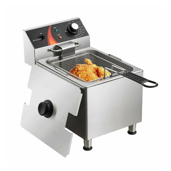 Commercial Deep Fryer 12Qt, 1750W Countertop Electric Fryer, 9L Oil Capacity, Temperature Control 175-390°F, Stainless Steel for Restaurant & Home Use