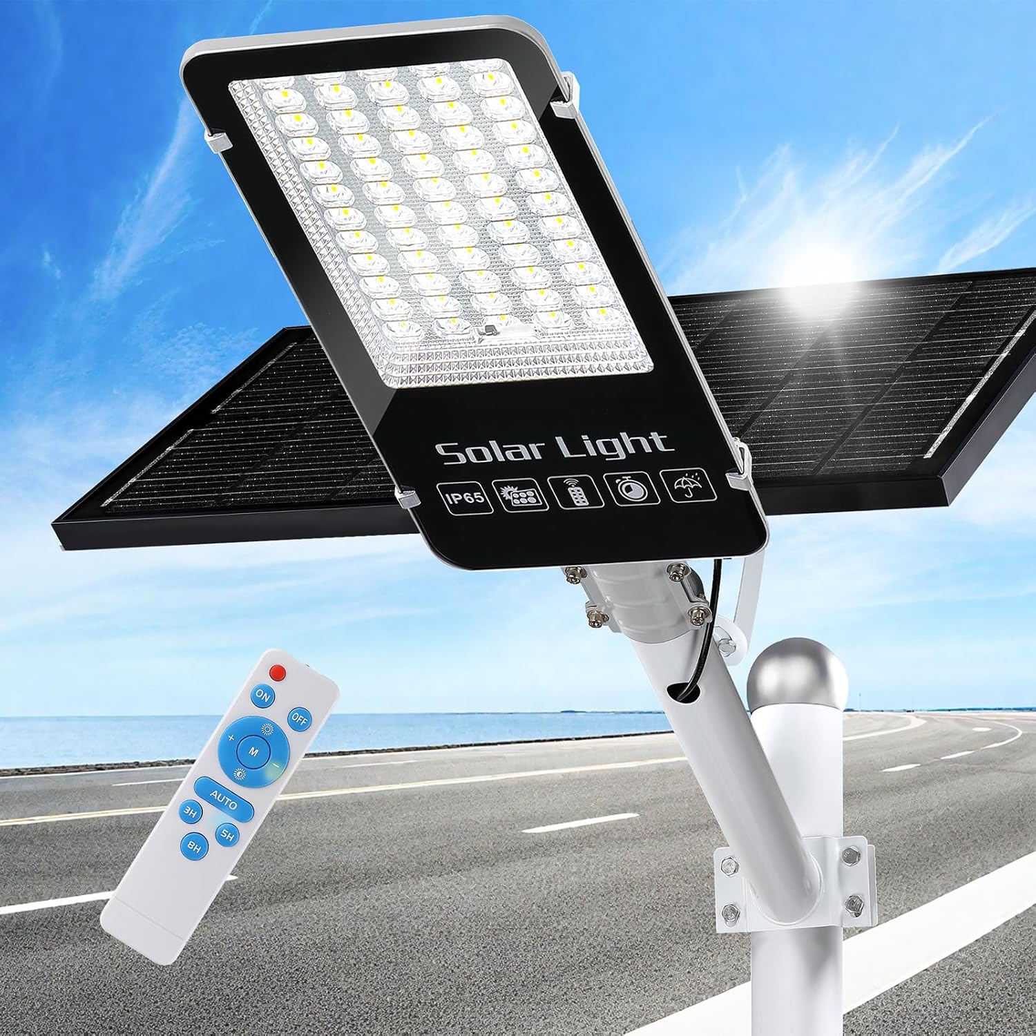 2 Pack 12000W Solar Street Lights Outdoor,6500K Solar Parking Lot Light Commercial Dusk to Dawn, Heavy Duty Split Type Solar Lights Outdoor Waterproof IP66 Remote Control, Street Light for Yard