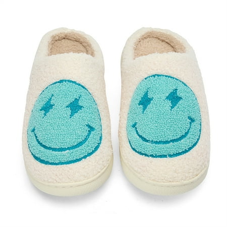 

Unisex Adult Lightning Smiley Face Slippers Comfortable Warm Home Shoes Cozy Indoor Outdoor Retro Preppy Slides 10-11women/8.5-9men Blue