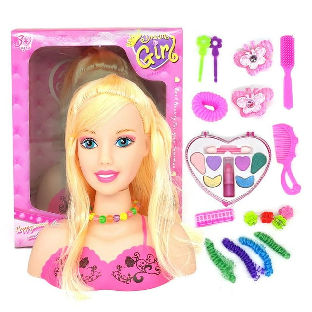 Juego de Simulación de Maquillaje ANGGREK Para Niños 17 Piezas Cabeza de Muñeca