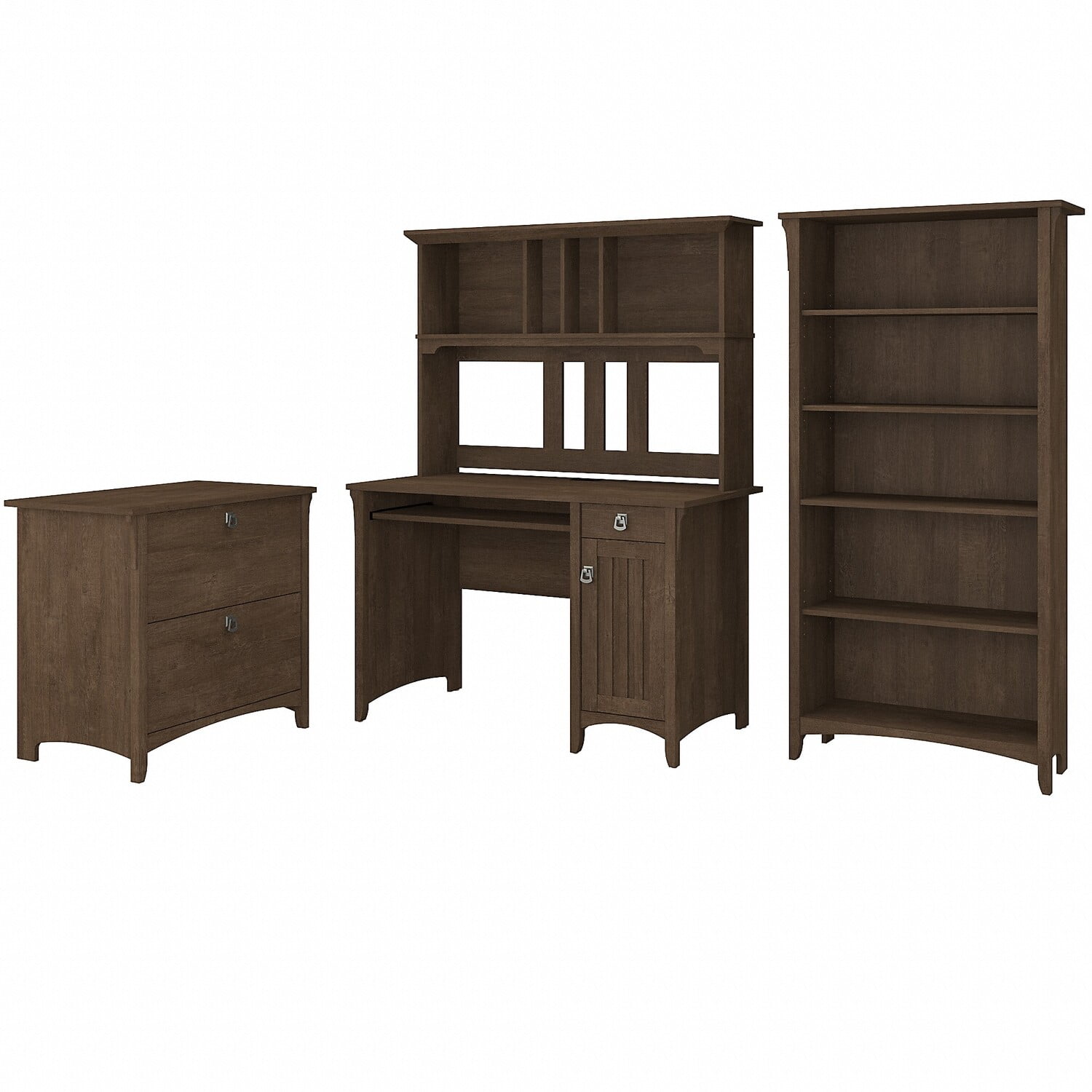 Bush Furniture Salinas Mission Desk with Hutch, Lateral File and 5 Shelf Bookcase