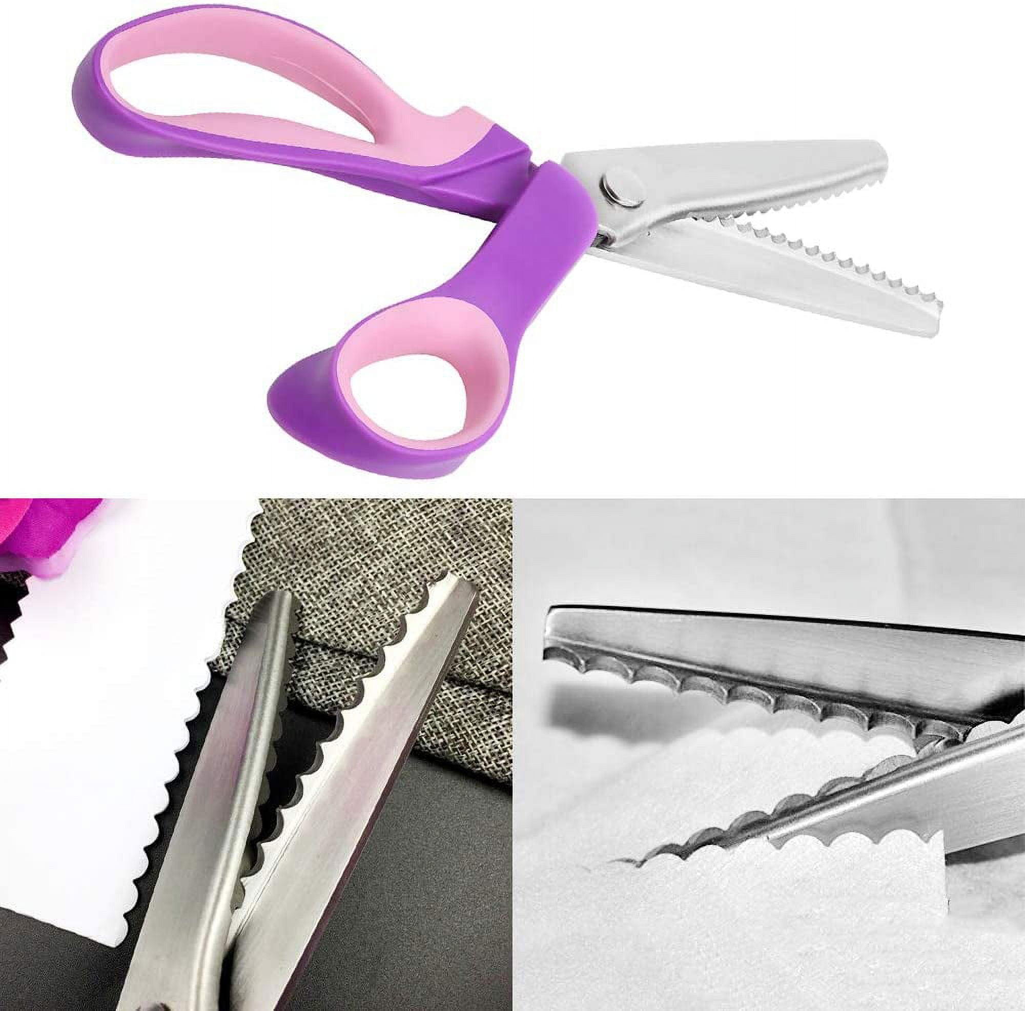  Zig Zag Scissors, Professional Pinking Shears, Different Size  Serrated and Scalloped Blades for Linings,Leather,Paper and Craft,  Stainless Steel Dressmaking Sewing Scissors- Serrated 5mm