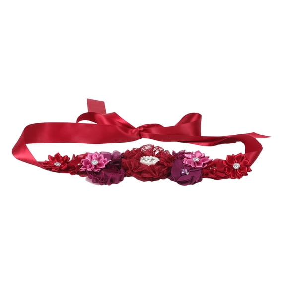 Milisten Red Satin Ribbon Maternity Floral Sash Belt for Women's Adjustable Fit Ideal for Baby Shower Weddings 80 Inches