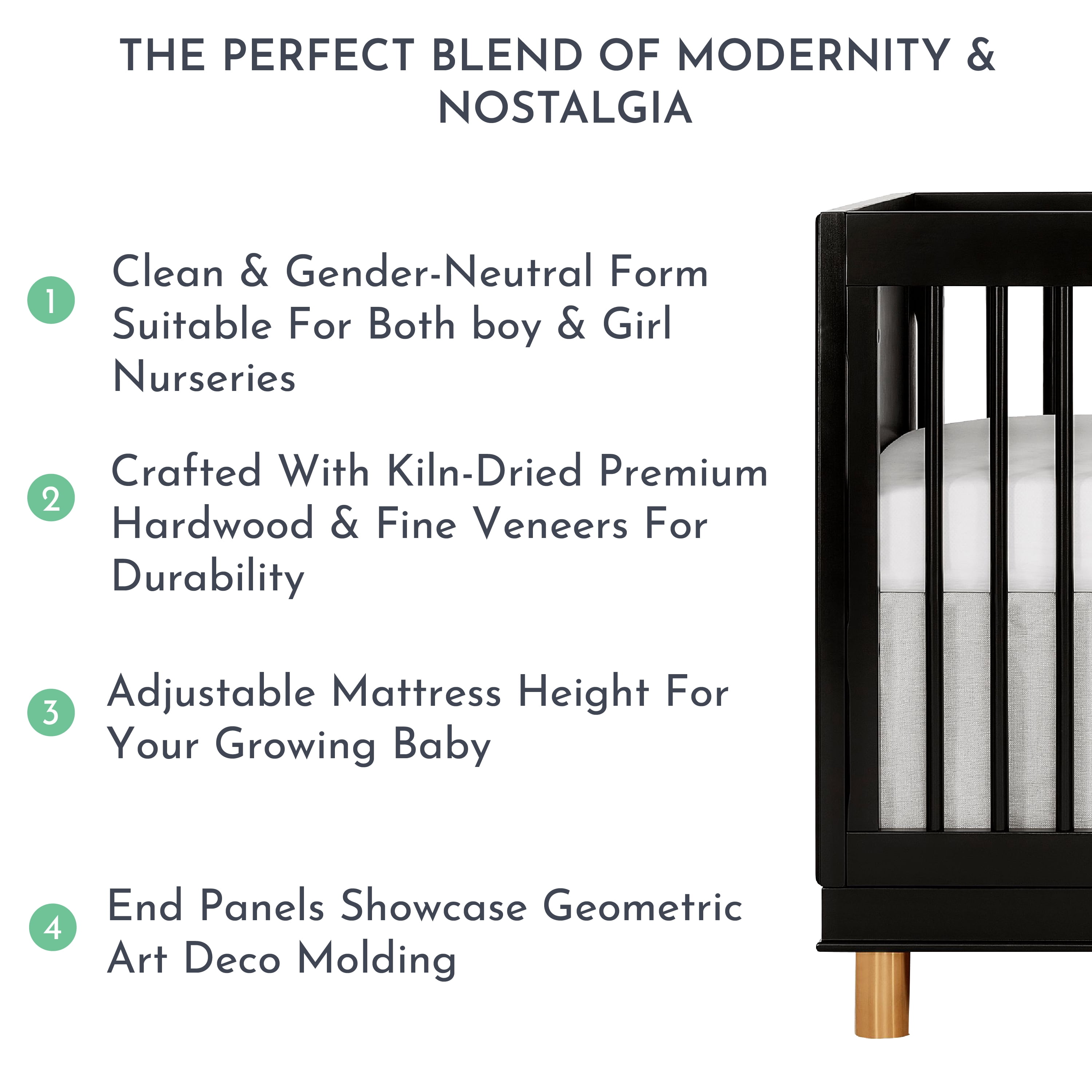 Evolur Loft Art Déco Crib in Black
