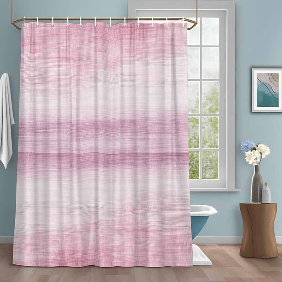 Pink Shower Curtain with Hooks, Abstract Light Pink Ombre Linen Texture Modern Rustic Classic Water Repellent Shower Curtains for Bathroom Decor Sturdy Shower Curtain, Machine Washable 72x72 Inch