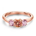 thumbnail image 3 of Gem Stone King 18K Rose Gold Plated Silver Ecstasy Mystic Topaz and Pink Lab Grown Diamond Engagement Ring for Women | 1.50 Cttw | Round 5MM | Gemstone November Birthstone | Size 9, 3 of 6