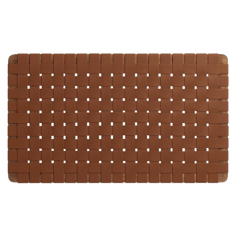 Pemberly Row Weave Wall-Mount Vegan Leather Twin Headboard in Walnut Brown