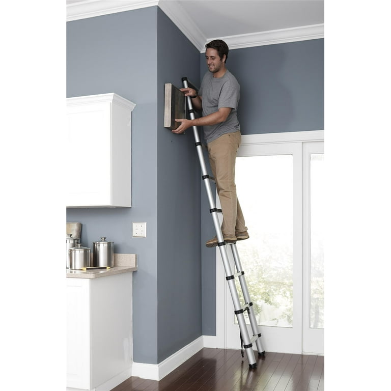 COSCO SmartClose Telescoping Aluminum Ladder 300 lb Capacity 8.5 ft. ladder with 12 ft Max Reach
