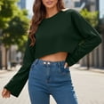 thumbnail image 6 of dazeni Womens Lightweight Crop Sweatshirts Summer Long Sleeve Cropped Pullover Solid Crewneck Atheletic Running Tops Green X-Small, 6 of 8