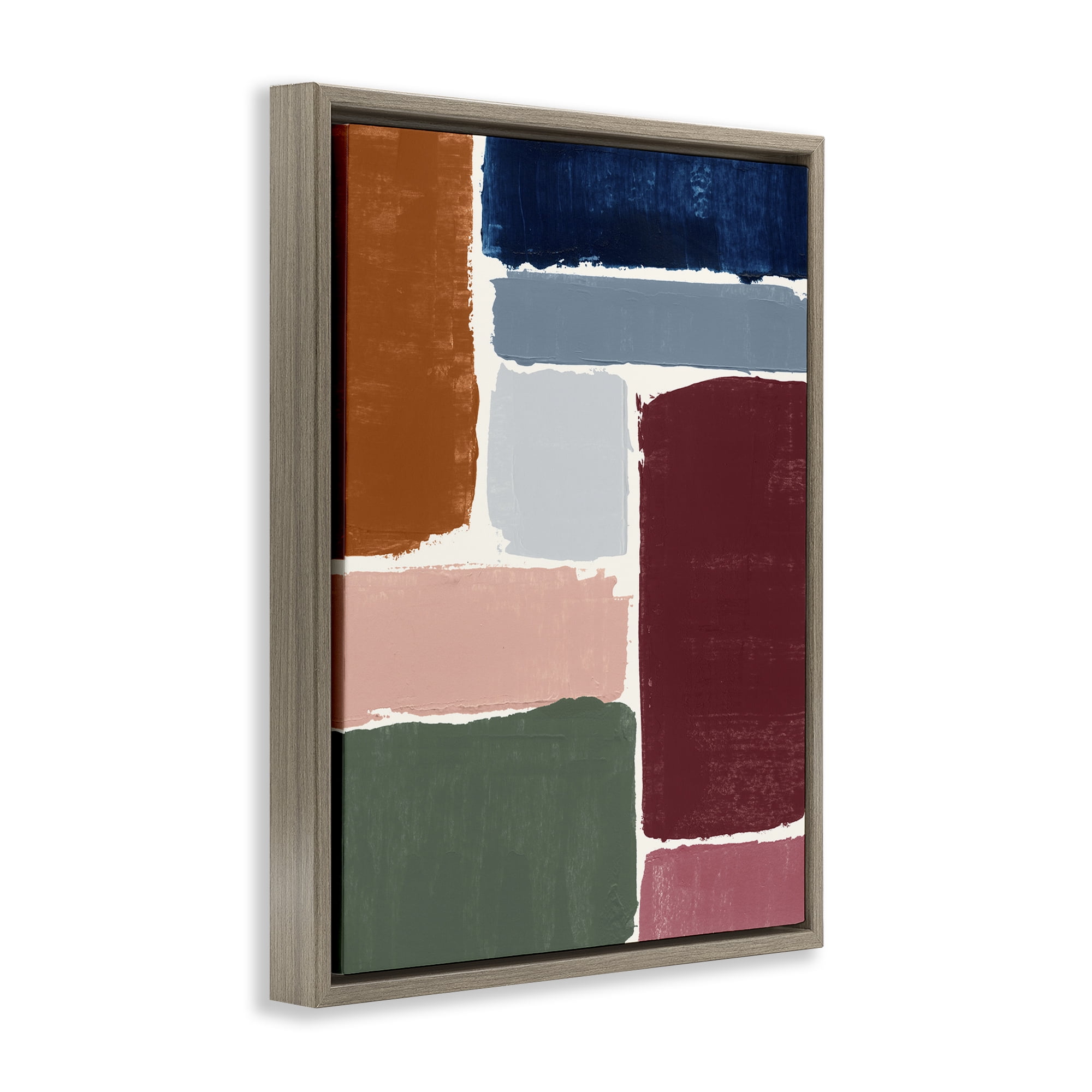 Stupell Industries Asymmetrical Shapes Pattern Abstract Painting Brown Floater Framed Canvas Art Print Wall Art, 25 x 31