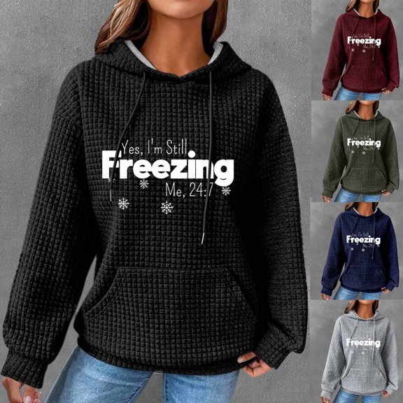 Hilzaten Drop Shoulder Sweatshirt for Women Graphic Hooded Pullover Kangaroo Pocket Womens Sweatshirt Long Sleeve