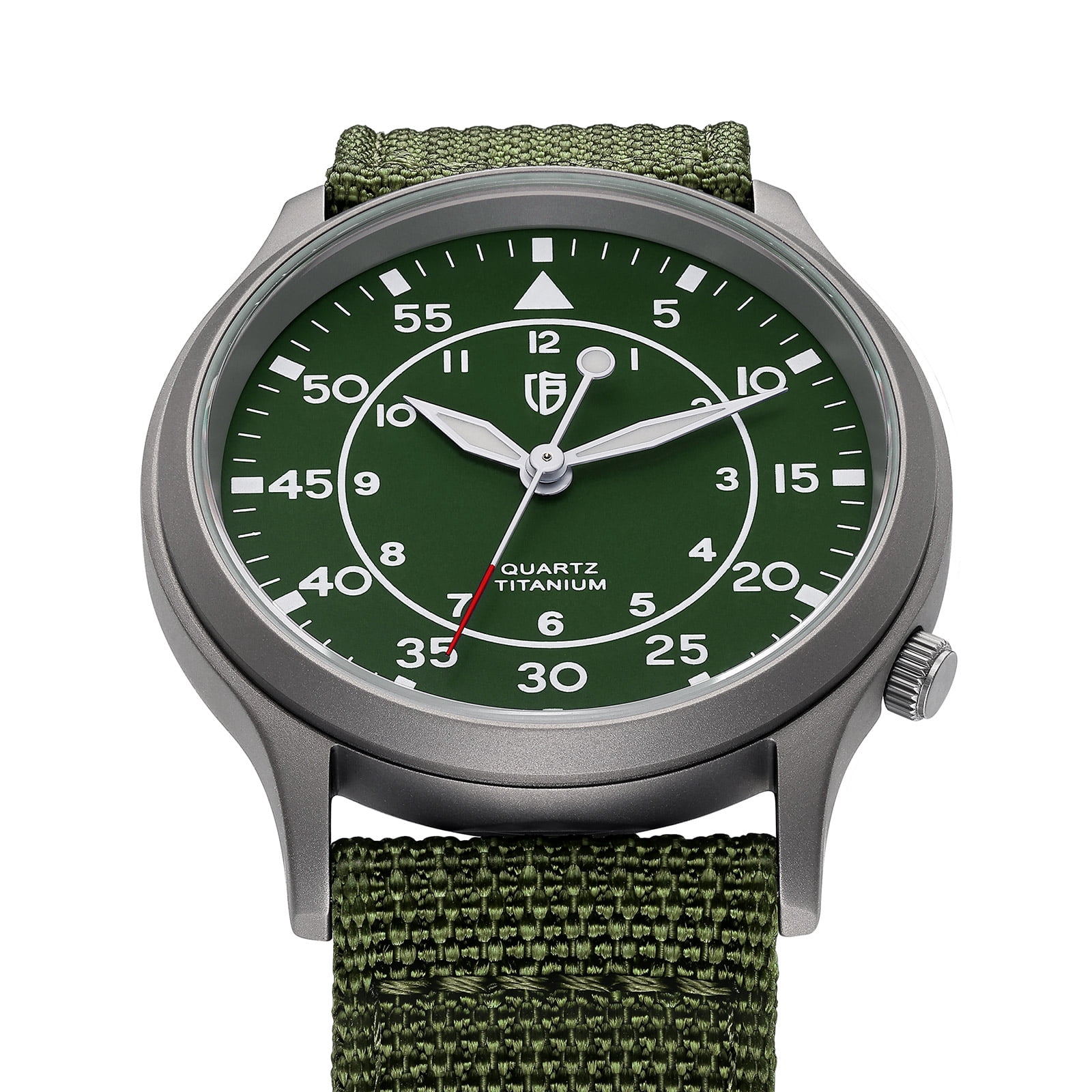 BERNY Titanium Watches for Men, Sport Military Men Watch with Canvas Strap, Japanese Quartz Movement, Super Luminous, Fashion Men's Field Watch, Casual 5ATM Waterproof Army Wristwatch, Green