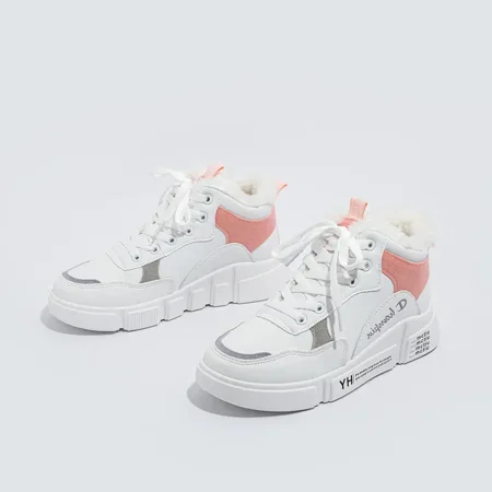 

Women‘s High Top Casual Shoes Fleece Thickening Warm Casual Sneakers Thick Soled Color-block Skate Shoes