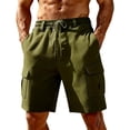 thumbnail image 3 of Men's Cargo Shorts with Deep Pockets and Drawstring Waist Featuring Linen Blend Fabric and Straight Leg Cut for Summer Hiking Fishing Camping Travel or Casual Daily Wear Army Green L, 3 of 5