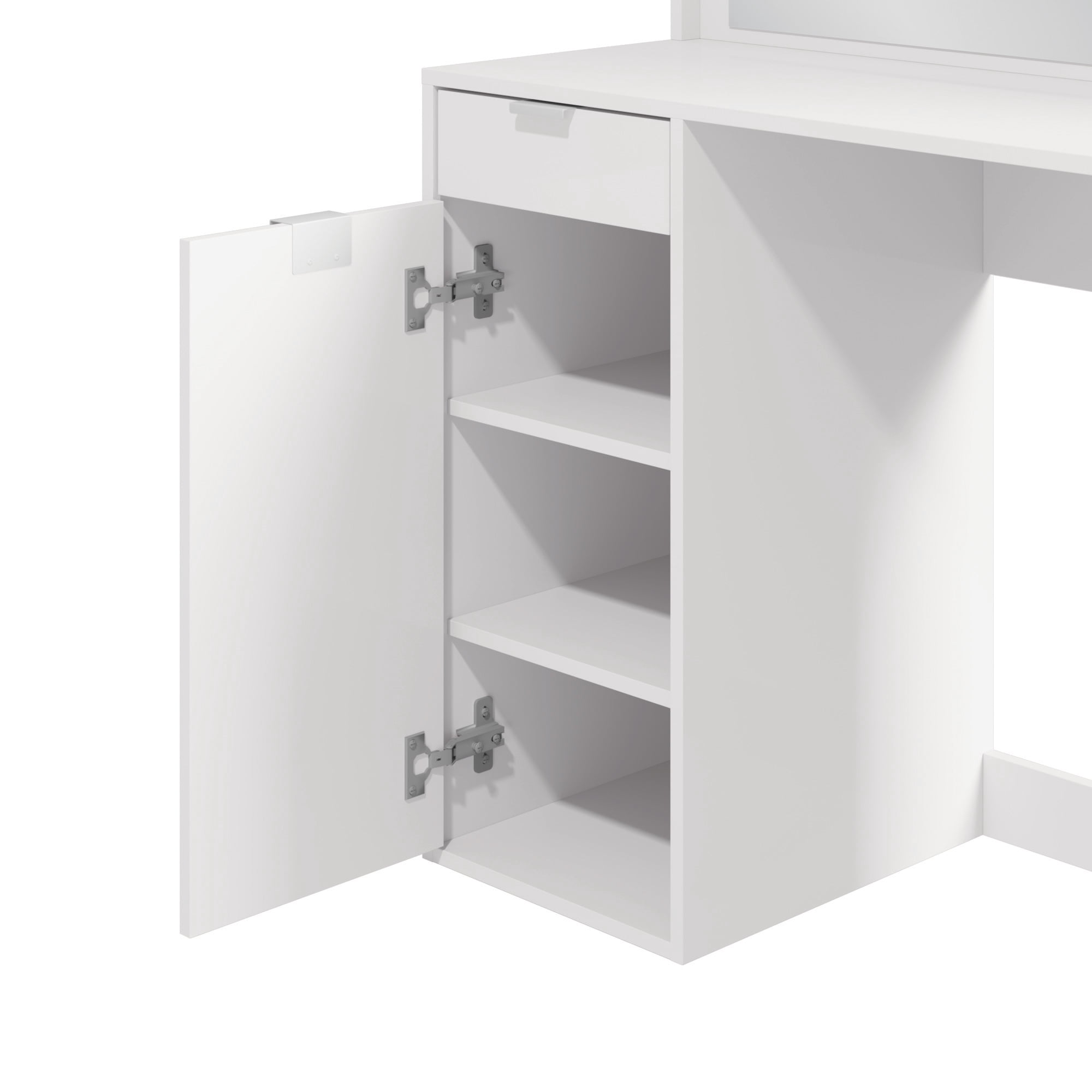 Kappesberg Silvana 47" White Makeup Vanity Desk with Mirror, 5 Drawers & Side Cabinet