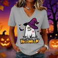 thumbnail image 2 of Halloween Costumes for Women V Neck Fall Funny Halloween Ghost Bat Short Sleeve T-Shirt Autumn Holiday Loose Fit Tee Tops Gray XL, 2 of 5