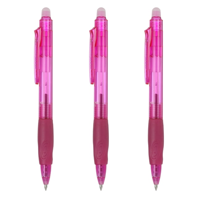 Uxcell 3Pcs Erasable Gel Pens, 0.5mm Retractable Fine Point Heat Erasable Marking Pen Smooth Writing Fabric Markers for Sewing Drawing Writing Planner, Rose Red Ink
