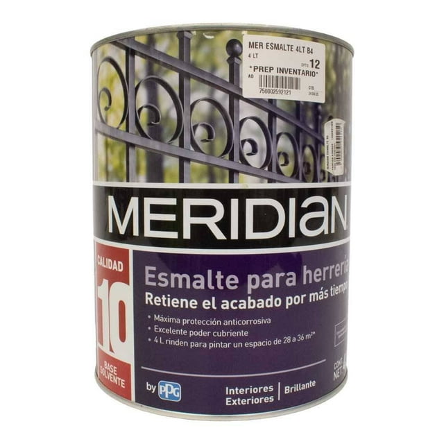 Esmalte para Herrería Meridian Brillante para Interiores y Exteriores 4 Litros