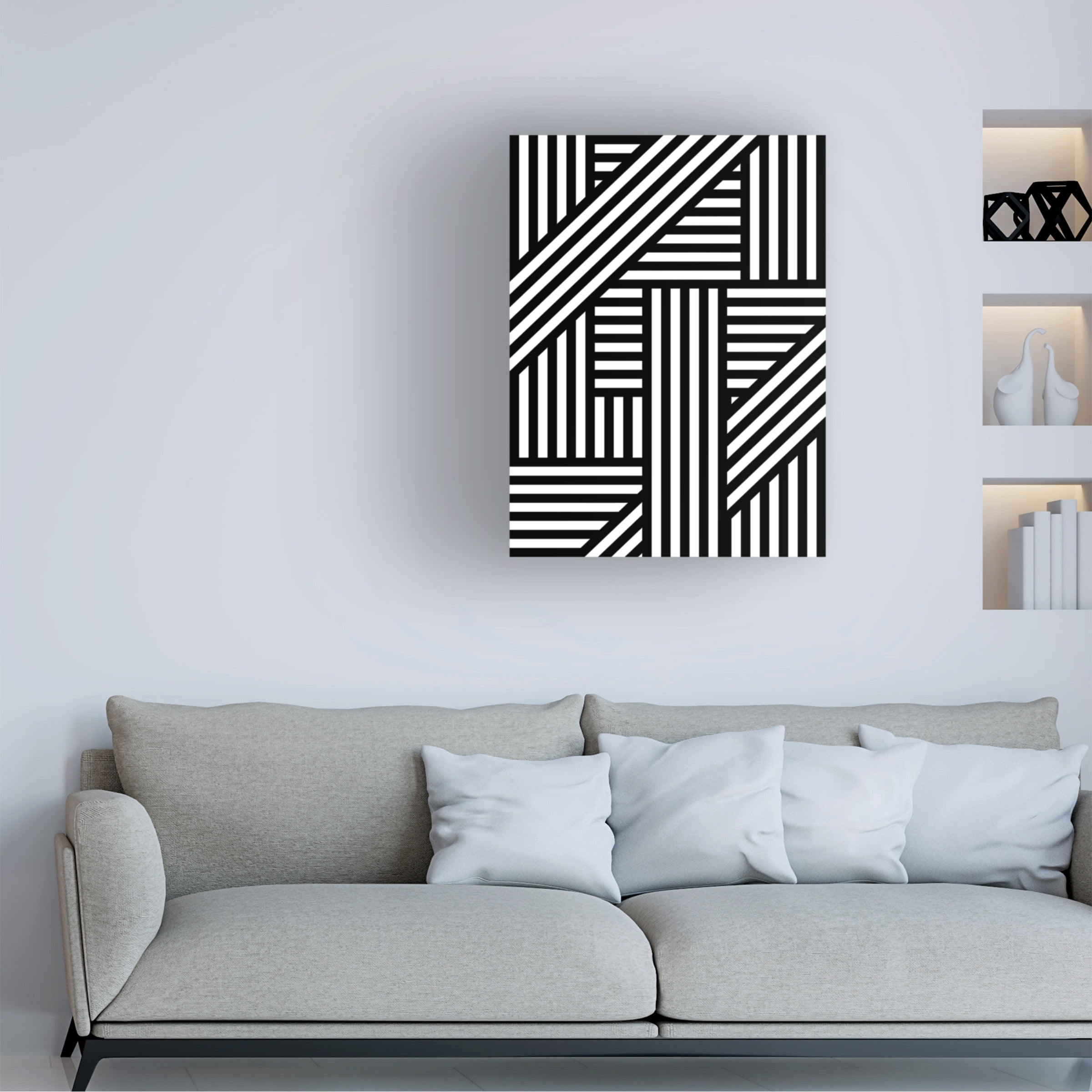 Canvas Wall Art - Tom Quartermaine 'Black and White Bold Modern Abstract Line Art 1' Wall Art for Living Room, Bedroom, or Office DÃ©cor by Trademark Fine Art - 24 x 32 Inches