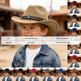 thumbnail image 3 of Povozer Kids Girls Boys Cowboy Cowgirl Hat Western Wide Brim Felt Fedora Hat with Buckle Belt,Size 3-8 Years,Navy, 3 of 5