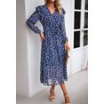 thumbnail image 4 of Floral Print Ruffle Shoulder Long Sleeve Midi Dress for Women Navy X-Large, 4 of 5