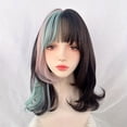 thumbnail image 2 of Women's long wavy synthetic wig, black-brown with pink/blue/green highlights - naturally thick, voluminous, and layered, suitable for everyday wear, parties, and cosplay - comfortable rose mesh cap t, 2 of 7