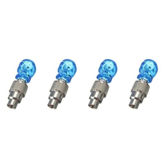 4X LED Light Valve Cap Spoke Light for Bicycle Auto Bike Rim Tire Blue,4 x skull valve caps / wheel lamps 12 x AG10 button batteries,blue