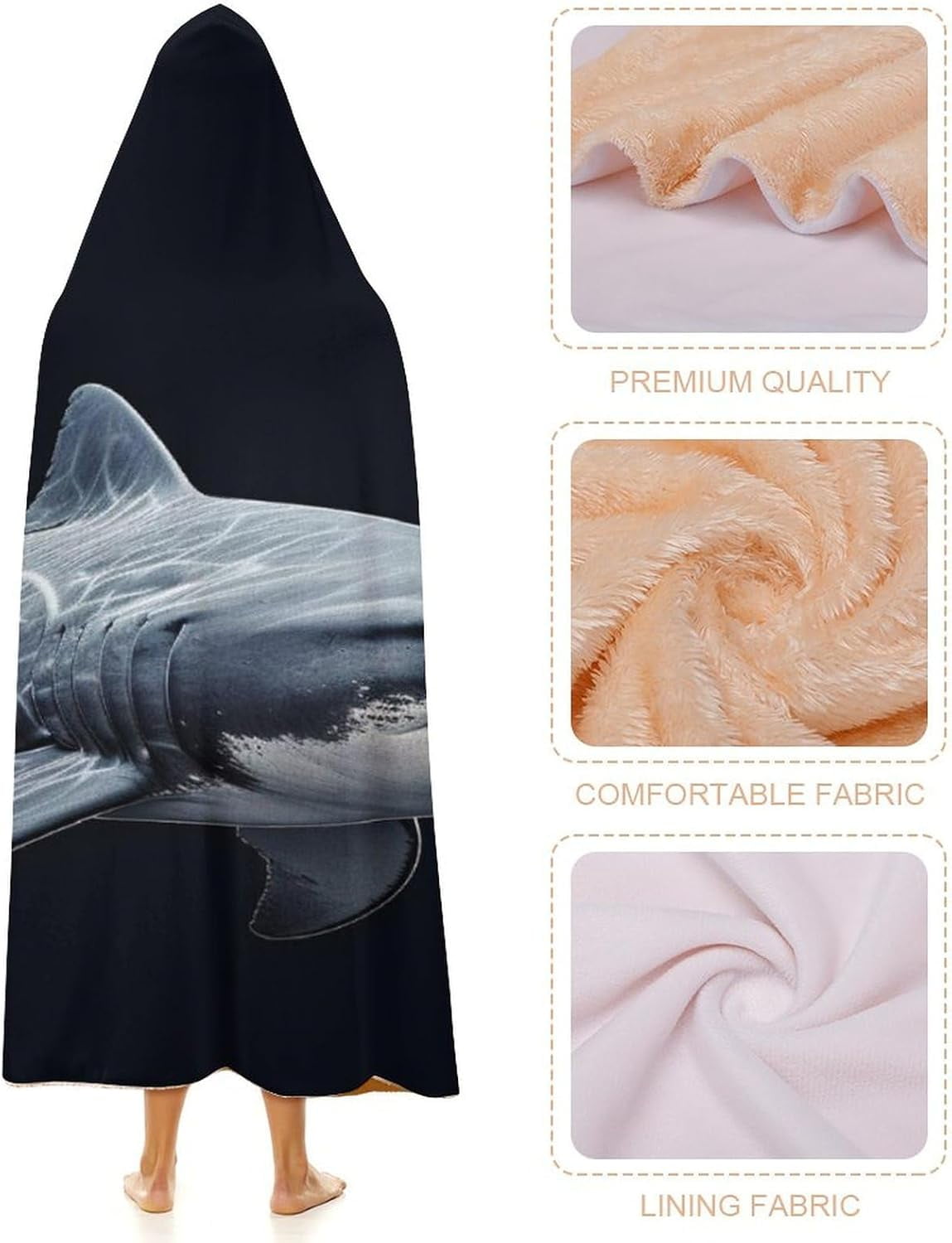 Shark Wearable Blanket Soft Cozy Plush Fleece Blanket Hoodie for Couch, Hooded Blanket Decorative for Shark Lovers