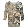 thumbnail image 4 of Byworldtasic Women's Oversize Long Sleeve Tops Women's Round Neck Soft Breathable Lightweight Blouses 3/4 Length Sleeve Pullover Tops Classic Retro Flower Prints T-shirt Multicolor, 4 of 5