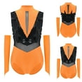 thumbnail image 5 of Aislor Gymnastic Outfits for Girls Sequins Ballet Leotard Color Block Latin Jazz Modern Dance Bodysuit with Gloves Orange 16, 5 of 7