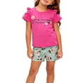 thumbnail image 5 of Mifsaly Toddler Girls 2 Piece Summer Outfits Cold Shoulder Short Sleeve Graphic T-Shirts with Appliques and Floral Shorts, 5 of 6
