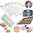 thumbnail image 1 of El kit de decoración de uñas incluye 30 cintas para hacer rayas, 4 rodillos para hacer rayas, 12 diamantes de imitación de colores, 5 bolígrafos para puntos y 15 pinceles Adepaton  HMHZ002, 1 of 9