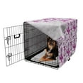 thumbnail image 2 of Butterfly Dog Crate Cover, Flora and Fauna Image with Contrast Colors Hand Drawn Natural Pattern Vintage, Easy to Use Pet Kennel Cover for Dogs, 35" x 23" x 27", Purple White, by Ambesonne, 2 of 6