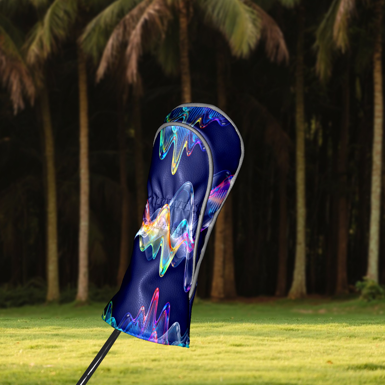 Golf Club Covers, Blue SoundWave Premium PU Leather Driver Hybrid Putter Head Covers with Velvet Lining, Waterproof Golf Gifts for Men Women