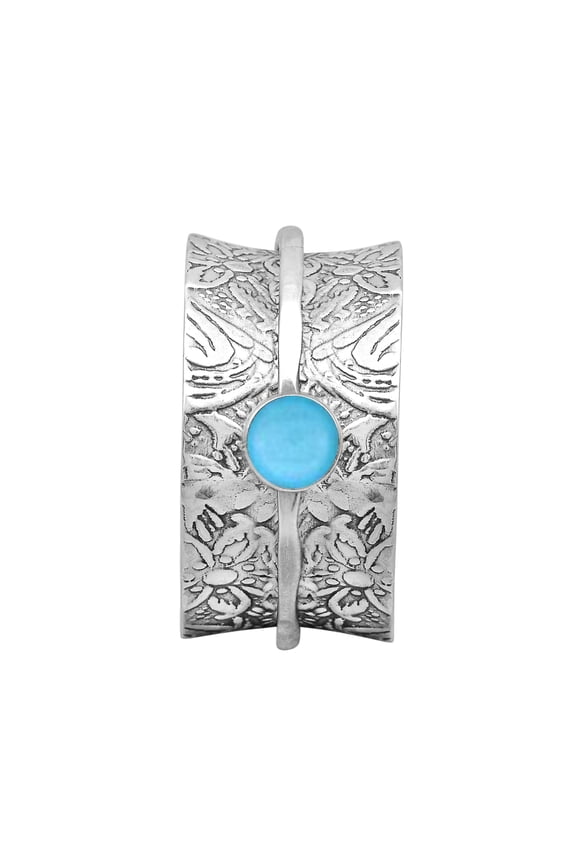 5MM Round Blue Jade 925 Silver Single Band Meditation women Spinner Ring
