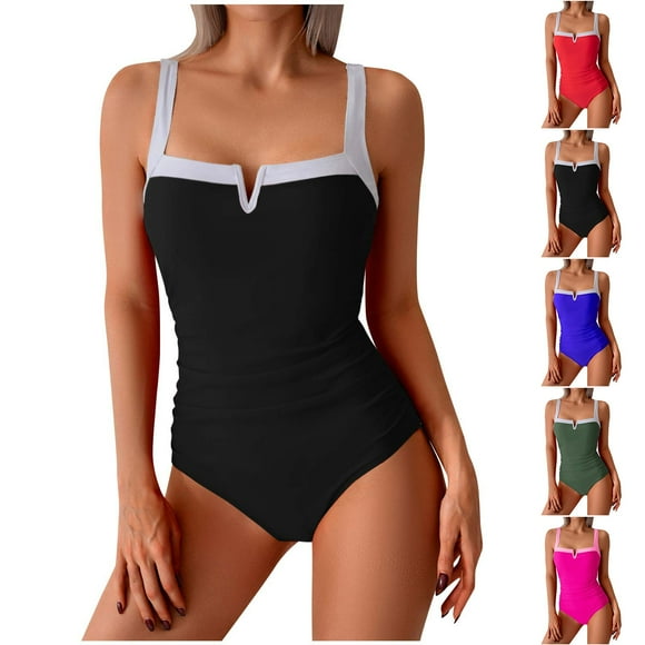 yoeyez Womens Bikini Swimsuits,Ladies One Piece Hawaiian Bikini Setbathing Suits Color Block High Cut Cheeky Swimwear Black,L