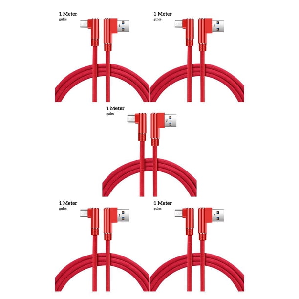 Methold Cable de carga rápida Reemplazo del cable de datos de doble codo para la interfaz micro USB del teléfono móvil Android, rojo, 1 m Rojo 1M 5Conjunto