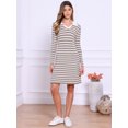 thumbnail image 7 of DARING DIVA Sweater Long Sleeve V Neck Above the Knee Striped Knit Dress XS Camel White, 7 of 7