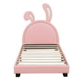 thumbnail image 3 of Aukfa Upholstered Platform Bed with Bunny Ears Headboard for Kids, Faux Leather Twin Bed Frame - Pink, 3 of 8